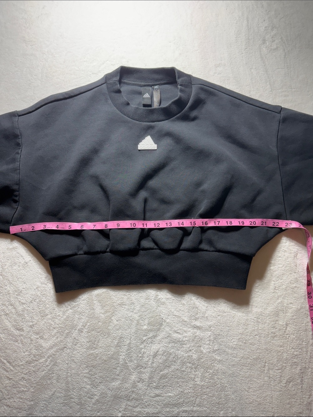 adidas Black Cropped Crewneck Sweatshirt with White Sleeve Stripes - Picture 8 of 9